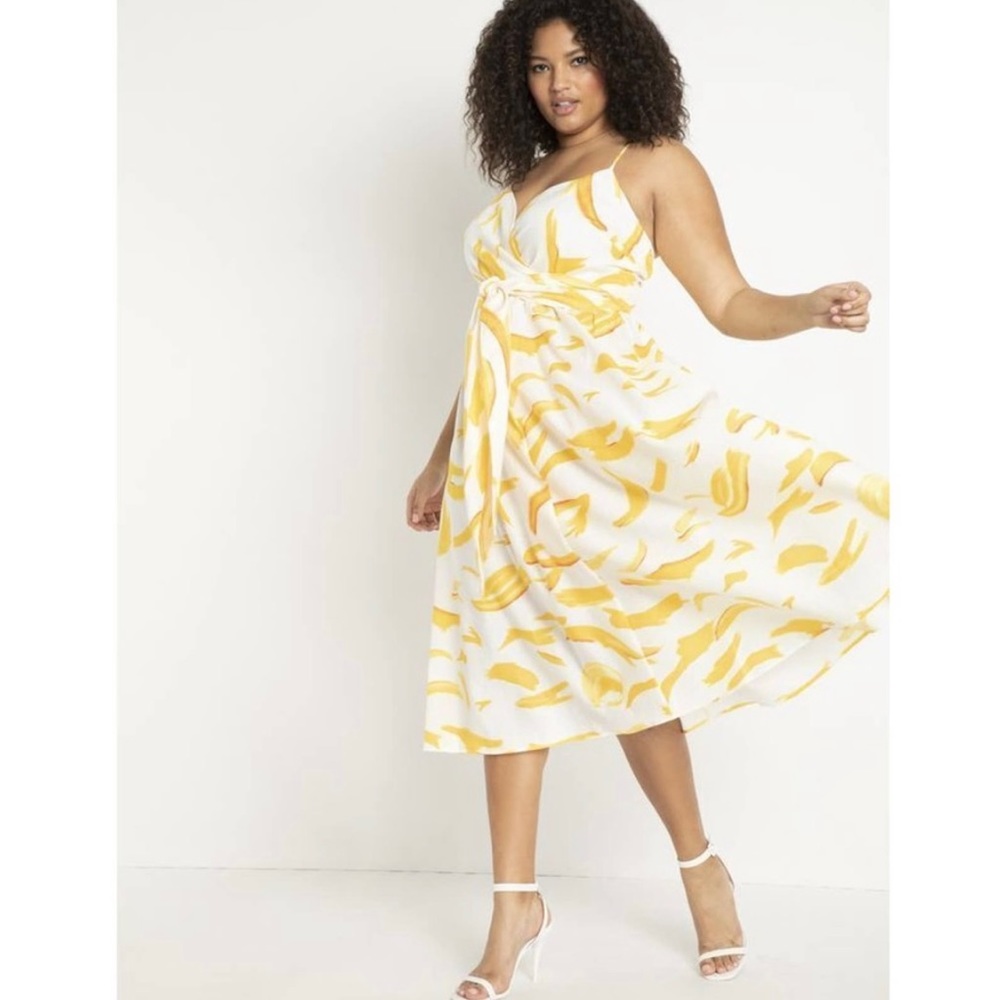 ELOQUII White & Yellow Cotton / Linen Dress NWT size 16